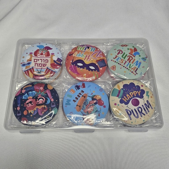 New Set of 12 Happy Purim Pinback Buttons Kit Party Favor Jewish Holiday - Picture 1 of 7